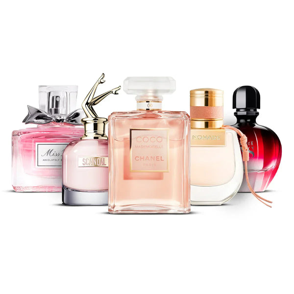 Pack 5 Perfumes: Dior Miss Dior Absolutely Blooming, Jean Paul Gaultier Scandal, Chanel Coco Mademoiselle, Chloé Nomade & Viktor&Rolf Bonbon 5×100 ml