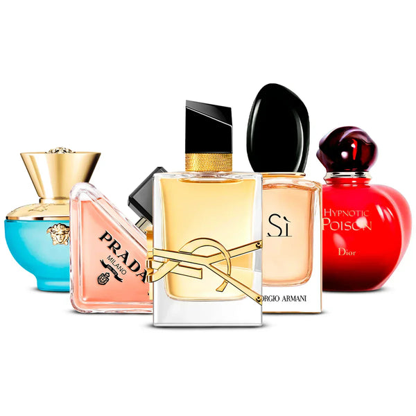 Pack 5 Perfumes: Versace Dylan Turquoise, Prada Paradoxe, Yves Saint Laurent Libre, Giorgio Armani Sì & Dior Hypnotic Poison 5×100 ml